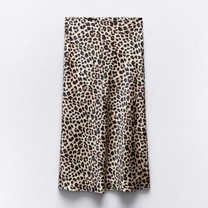 Zara Satin Effect Leopard Midi Skirt